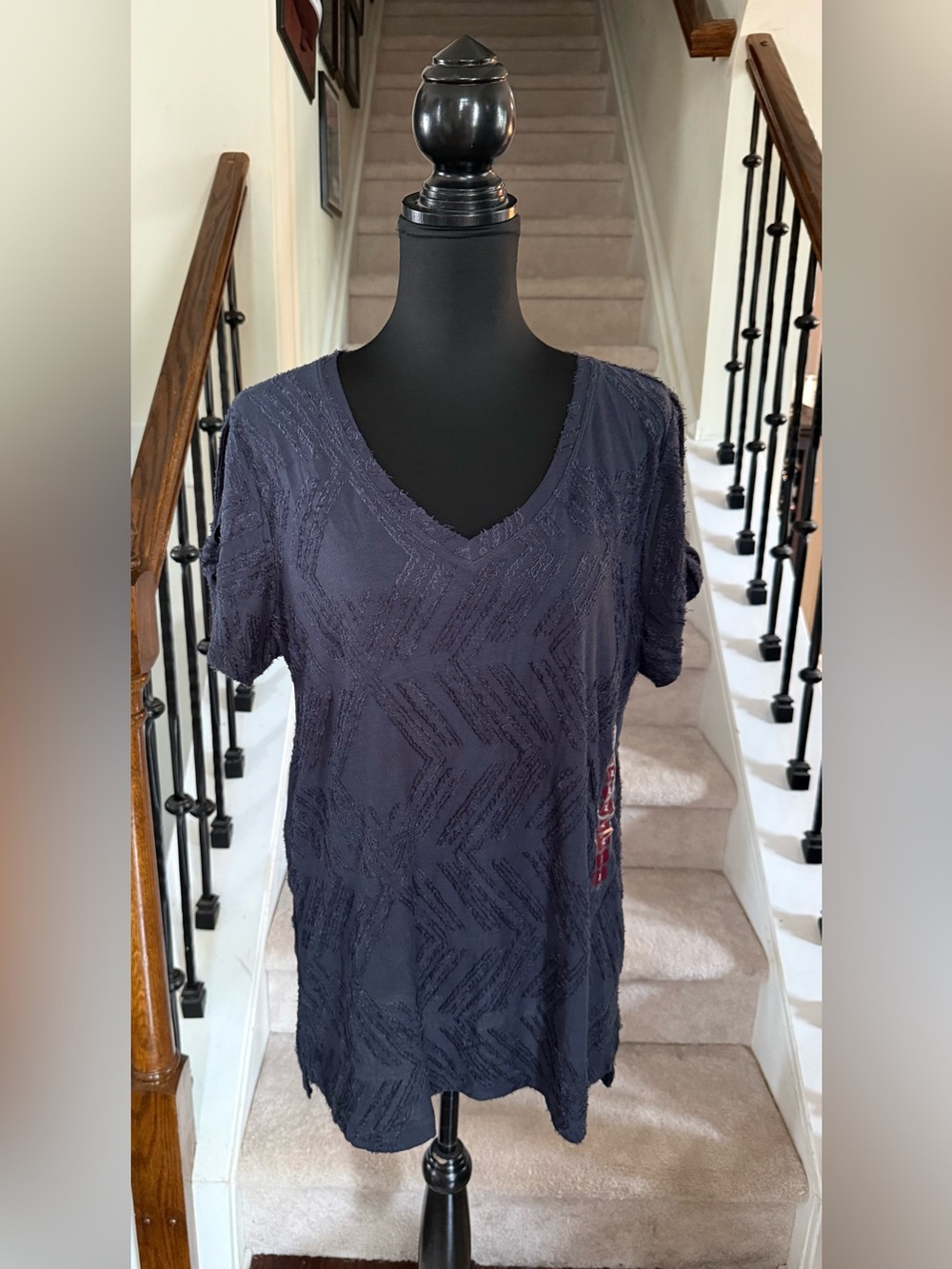 V-Neck Textured Short Sleeve Top